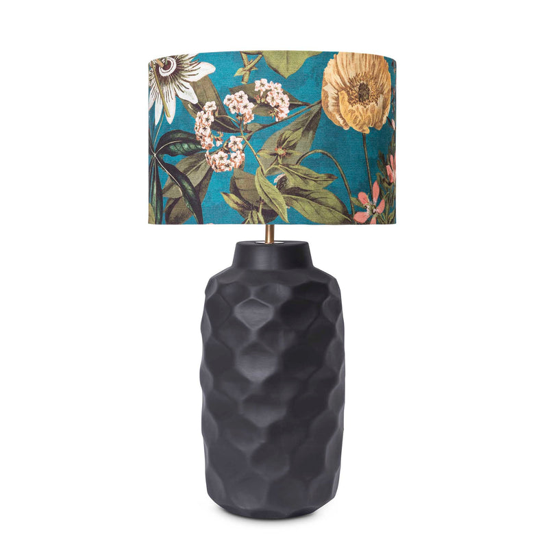 Honeycomb table lamp base featuring a floral lamp shade in turquoise by Giava Interiors in South Africa