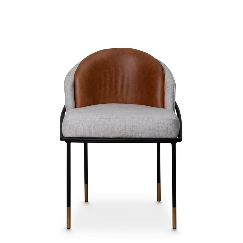 Front view of the double back fabric and genuine leather combination dining chair by Giava Interiors, South Africa