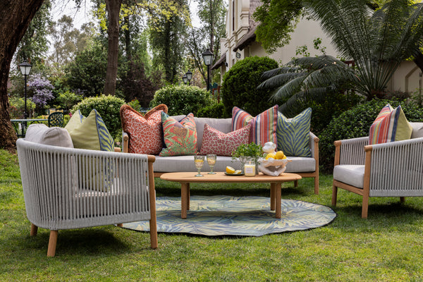 Outdoor patio styling and scater cushions by Giava Interiors made in South Africa