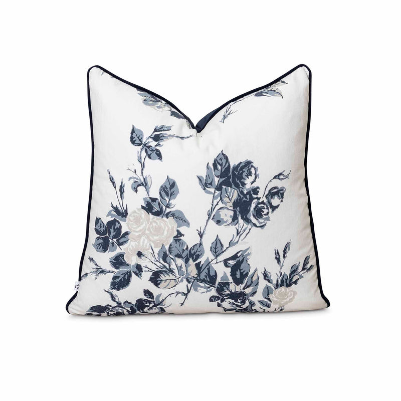 Blue florals printed on white scatter cover by Giava Interiors. Made in South Africa