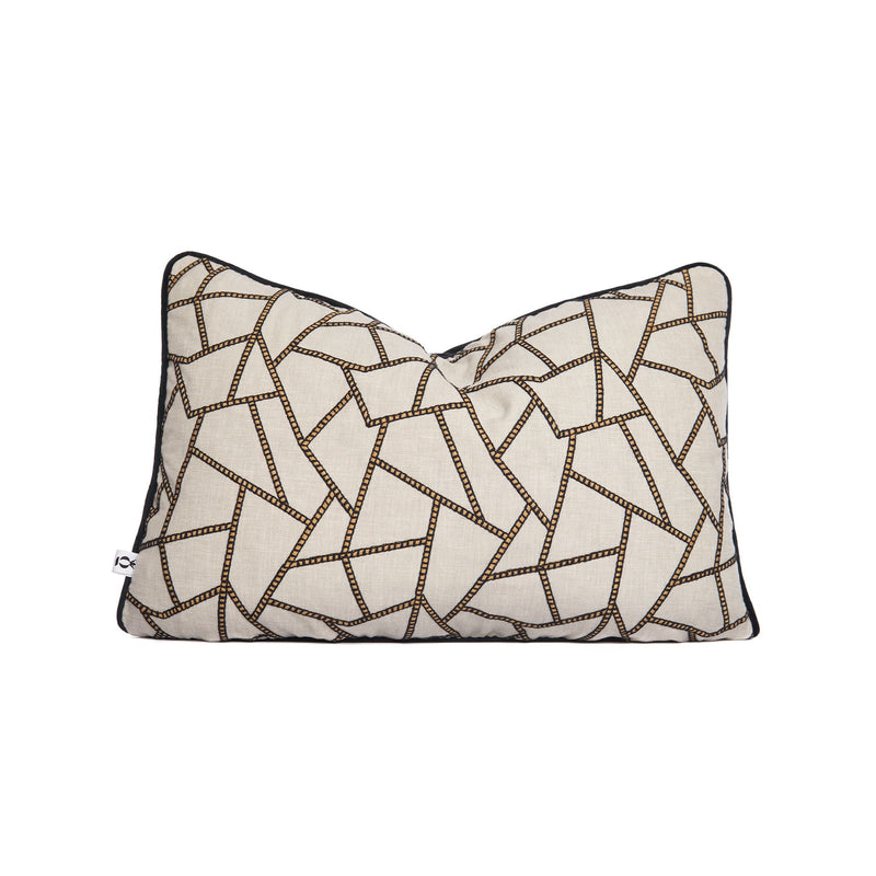 Geometrics in earthy tones on a linen beige scatter by Giava Interiors made in South Afrca