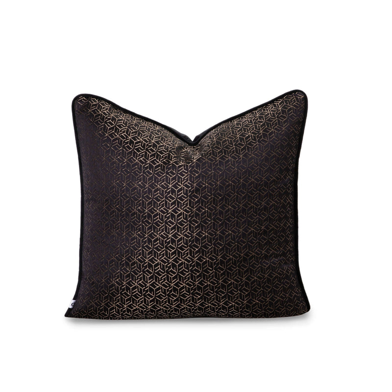 Sleek black scatter cushion with geometric pattern for elegant home decor.