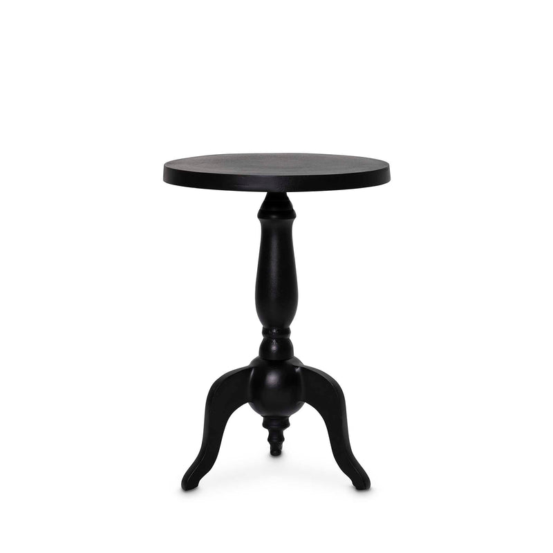 Lightweight black round Alu side table with shaped leg detail by Giava Interiors in South Africa