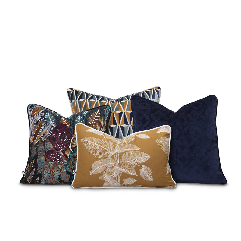 Rich navy, wine red, and gold embroidered scatter cushion set by Giava Interiors – proudly made in South Africa