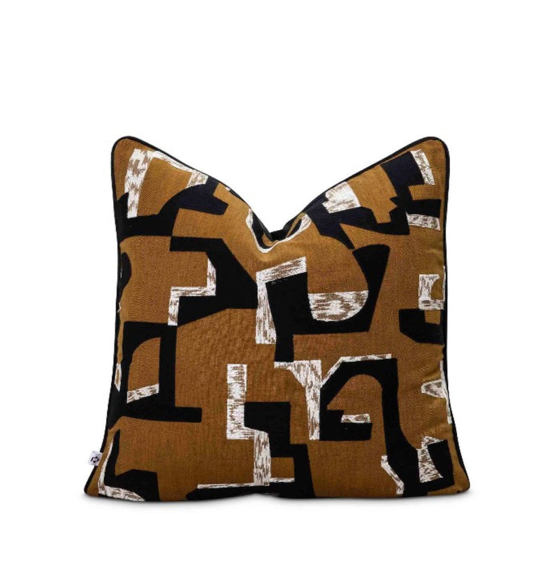 Black, brown, and white soft geometric scatter cushion by Giava Interiors handcrafted in South Africa ideal for indoor use 