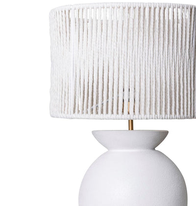 White cotton string frame on bisque belly lamp by Giava Interiors