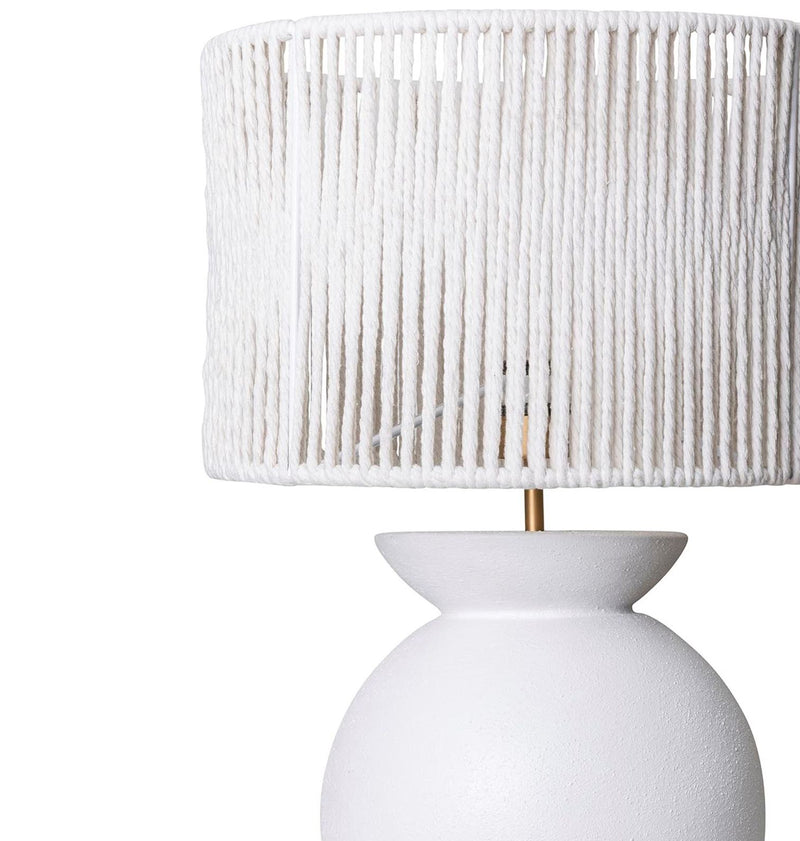 White cotton string frame on bisque belly lamp by Giava Interiors