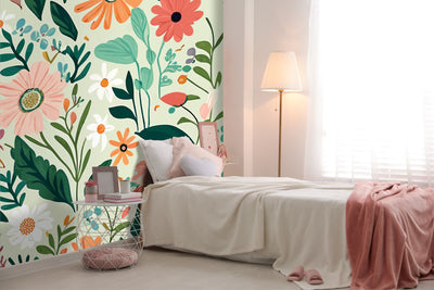 Bedroom with flower patterned wall paper by Giava Interiors made in South Africa