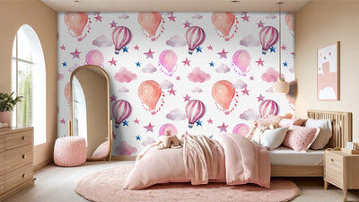 Pastel coloured hot air balloons installed in a girls bedroom by Giava Interiors, South Africa