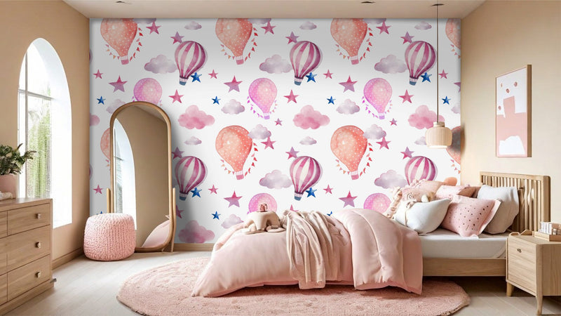 Pastel coloured hot air balloons installed in a girls bedroom by Giava Interiors, South Africa