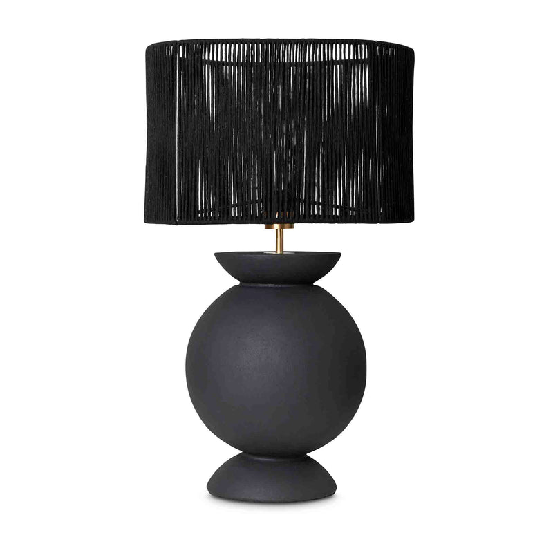 Belly lamp in ebony paired with a black cotton string lampshade by Giava Interiors made in South Africa
