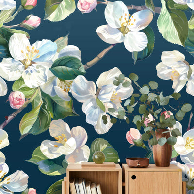 Florals on blue wallpaper by Giava Interiors made in South Africa