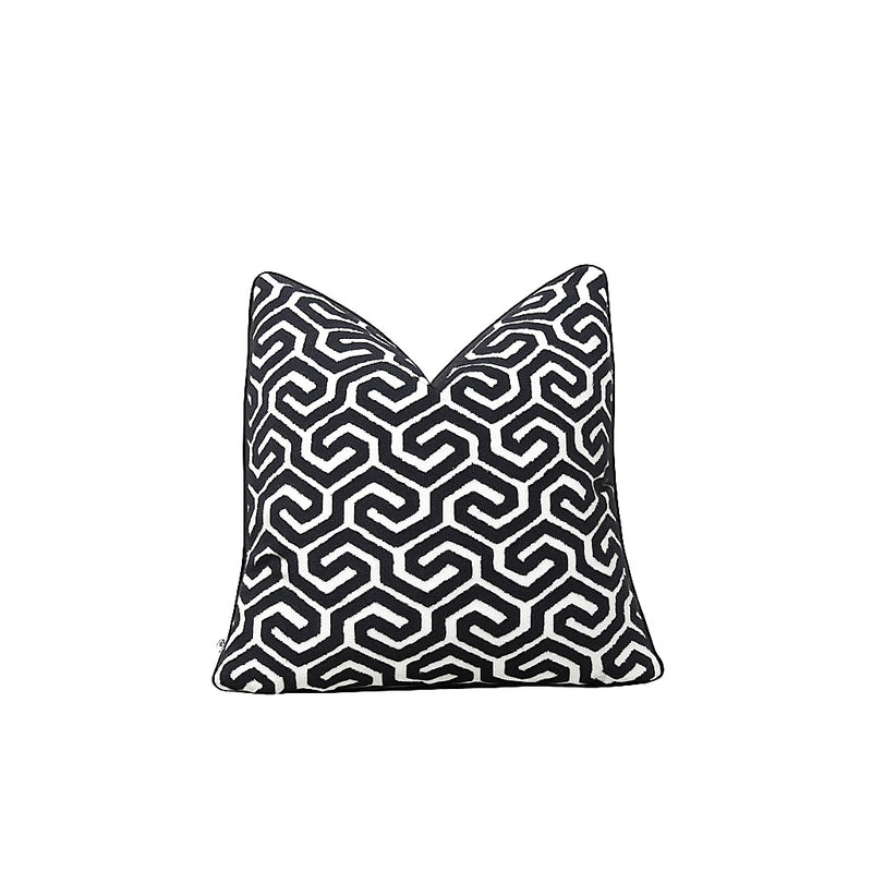 Decorative pillow with black and white geometric pattern by Giava Interiors made in South Africa