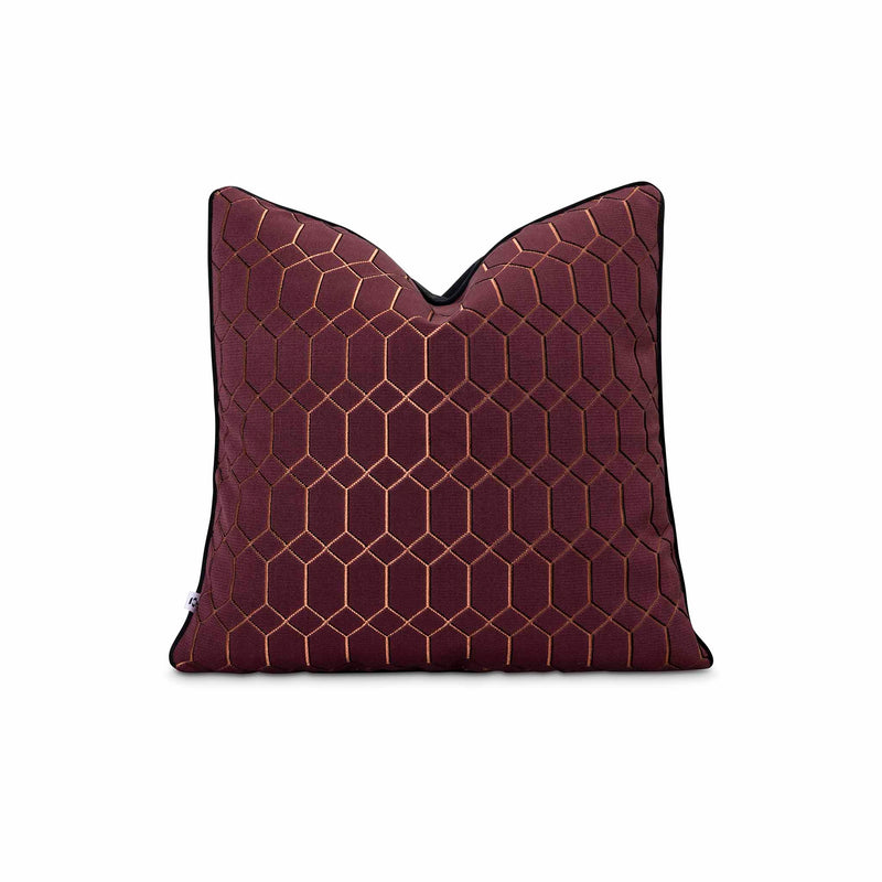 Fine gold geometric pattened maroon scatter by Giava Interiors. Made in South Africa