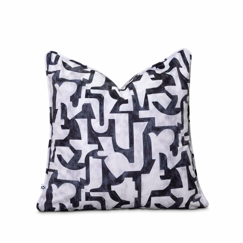 Decorative pillow with black and white abstract pattern by Giava Interiors made in South Africa