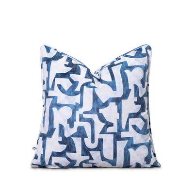 Decorative pillow with blue and white abstract pattern by Giava Interiors made in South Africa