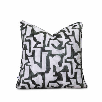 Decorative pillow with green and white abstract pattern by Giava Interiors made in South Africa