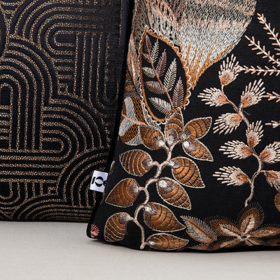 Black and bold finely embroidered scatter cushions by Giava Interiors made in South Africa