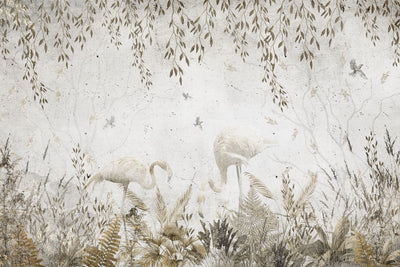 White flamingo and misty forest wall mural by Giava Interiors made in South Africa
