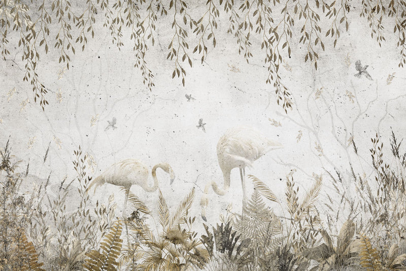 White flamingo and misty forest wall mural by Giava Interiors made in South Africa