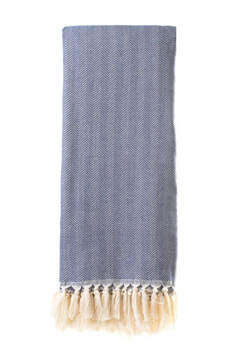 Herringbone woven throw in blue by Giava Interiors made in South Africa