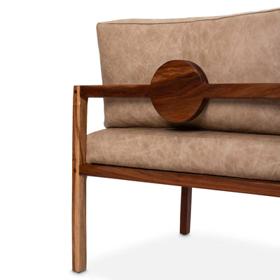 Back detail of the Siena Kiaat Occasional chair with leather cushions by Giava Interiors, South Africa