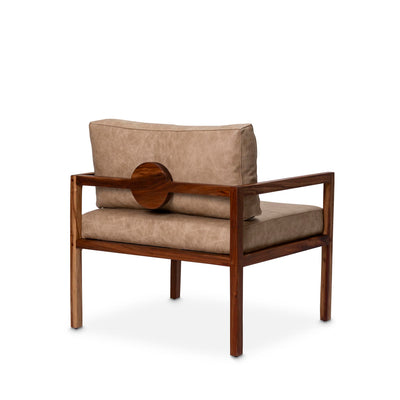 Back view and detail of the Siena Kiaat Occasional chair & leather cushions by Giava Interiors, South Africa