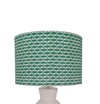 Green, blue and white lattice pattern lamp shade by Giava Interiors made in South Africa