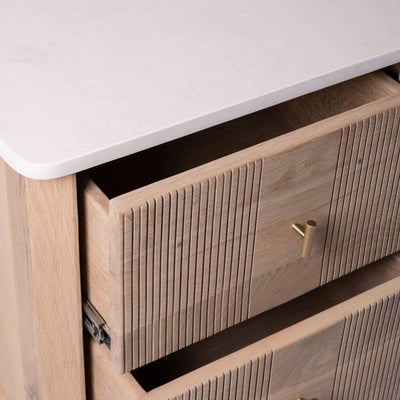 Close-up of the stone top and sliding drawers of the Nova Side Table by Giava Interiors made n South Africa