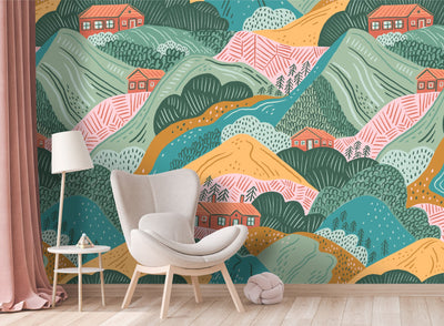 Colorful mountain landscape wallpaper by Giava Interiors made in South Africa