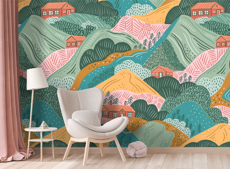 Colorful mountain landscape wallpaper by Giava Interiors made in South Africa