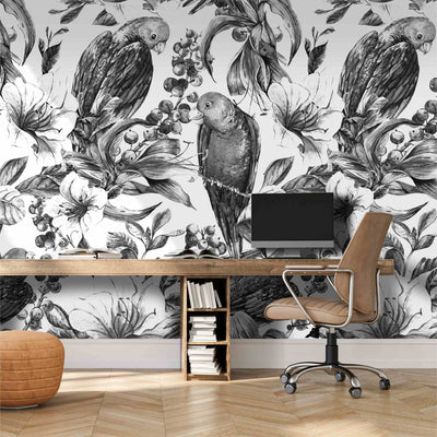 Black lovebird sketched wallpaper by Giava Interiors. Made in South Africa