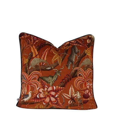 Bright rust animal print velvet scatter cushion cover by Giava Interiors made in South Africa. 