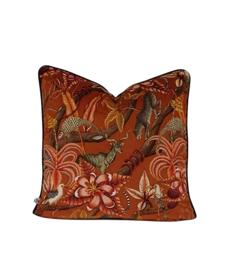 Bright rust animal print velvet scatter cushion cover by Giava Interiors made in South Africa. 