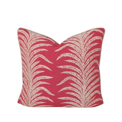 Off-white palm leaf embroidered patterns on pink by Giava Interiors made in South Africa. 