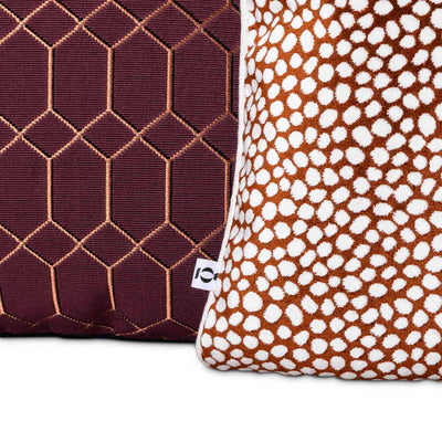 Close up details of the wine red maroon scatter set by Giava Interiors. Made in South Africa