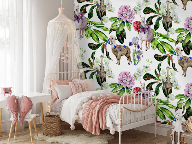 Bright animal and floral print wallpaper by Giava Interiors, South Africa