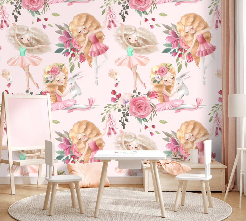 Tutu and ballerina wall paper in a girl&