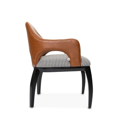 Houndstooth and faux leather dining chair armrest detail by Giava Interiors. Made in South Africa