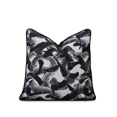 Decorative pillow with black and white brush strokes by Giava Interiors made in South Africa