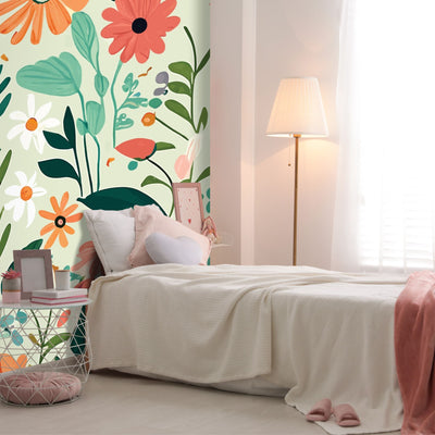 Bedroom with floral wallpaper designed by Giava Interiors. Made in South Africa