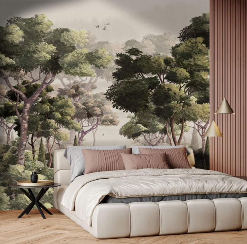 Botanical wallpaper Trees mural Calm Bedroom Interior Giava Interior Design