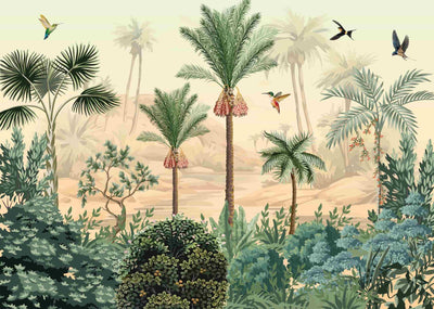 Wild birds and palms in a tropical forest. Wall mural by Giava Interiors in South Africa