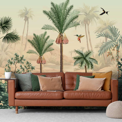 Sugarbird Palm wall mural installed in a livingroom by Giava Interiors in South Africa