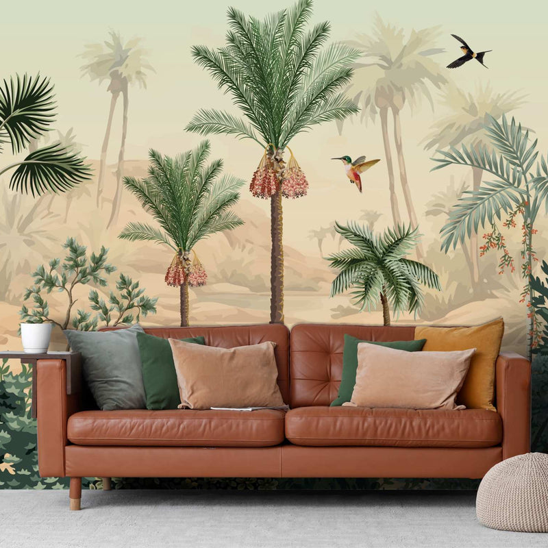 Sugarbird Palm wall mural installed in a livingroom by Giava Interiors in South Africa