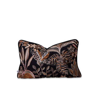 Fine floral embroidered black velvet scatter cover by Giava Interiors