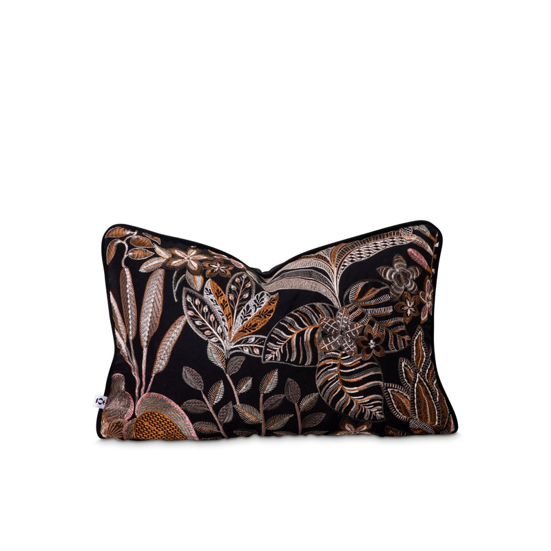 Fine floral embroidered black velvet scatter cover by Giava Interiors