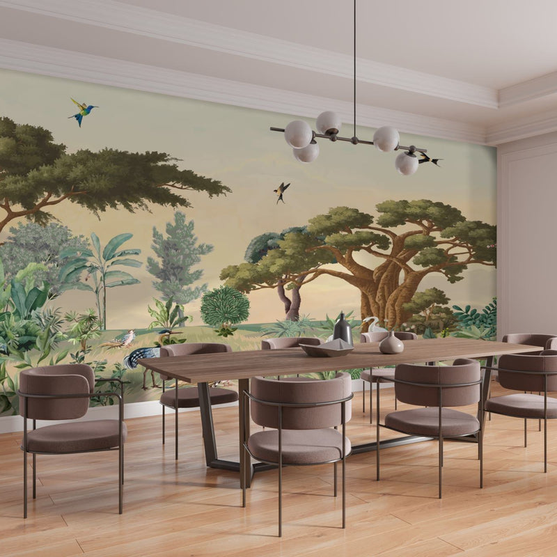 Tropical Animal Paradise wall mural installed in a dining room by Giava Interiors in South Africa