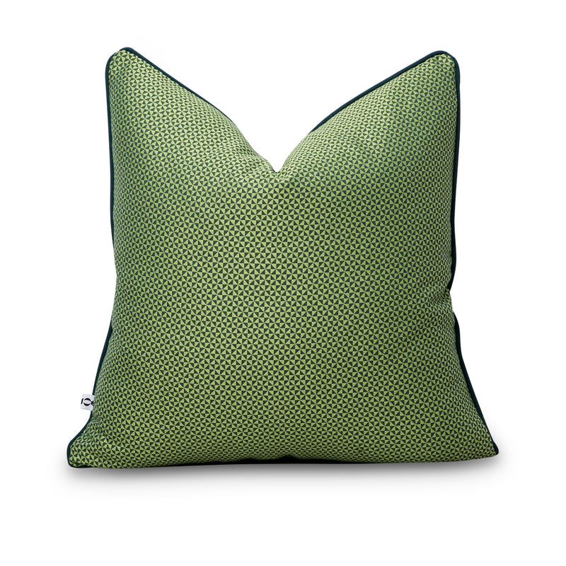 Bright lime green & fine turquoise patterned outdoor scatter cushion cover by Giava Interiors, South Africa.