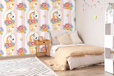 Unicorns wallpaper installed in a girl's bedroom by Giava Interiors in South Africa